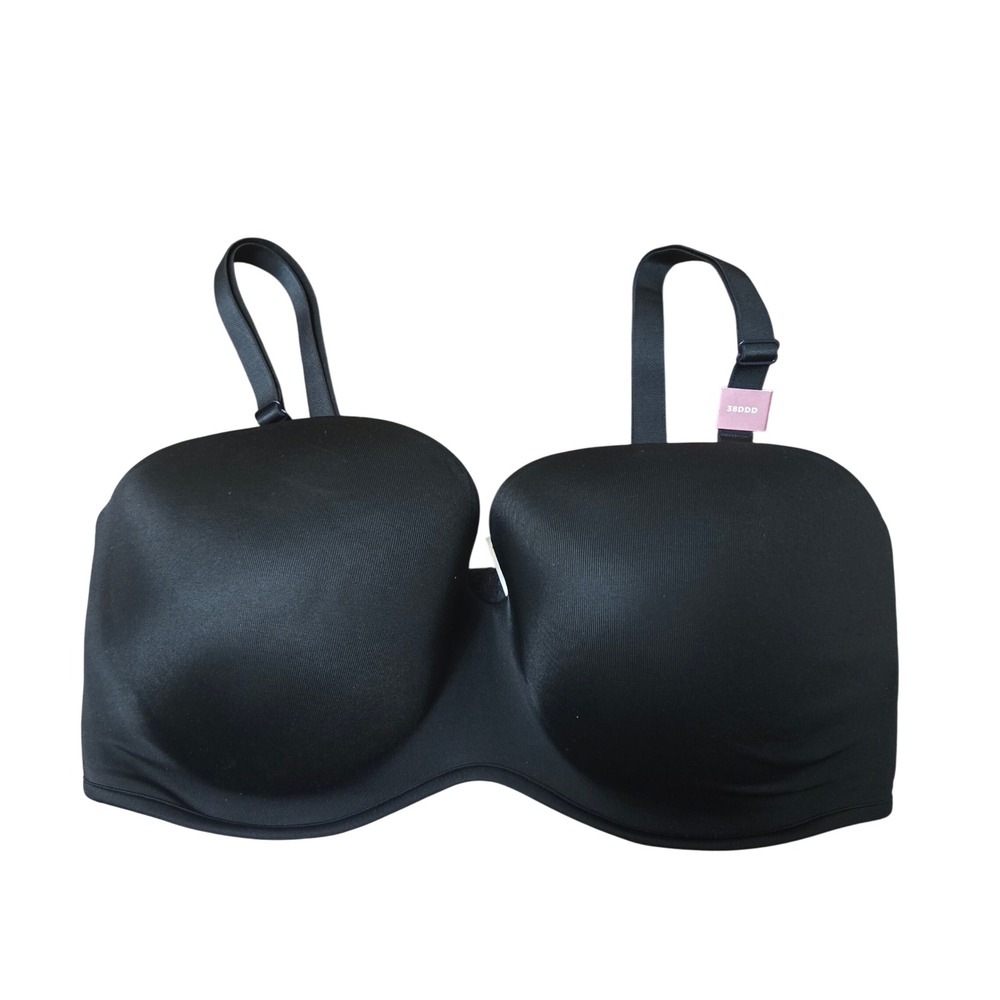 Cacique Black Boost Multi-Way Strapless Bra 38DDD Underwire Removable Straps